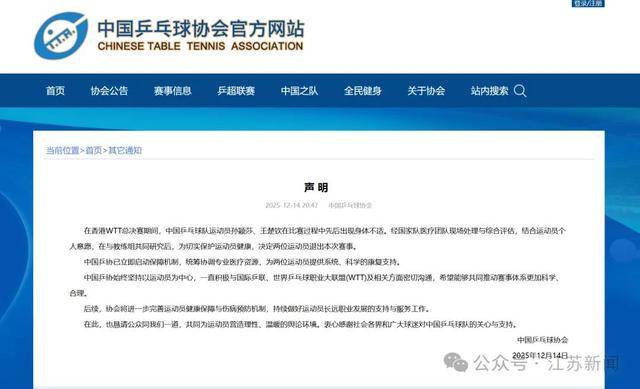 2026WTT总决赛赛制变更，此前在香港WTT总决赛期间，孙颖莎、王楚钦先后出现身体不适退赛